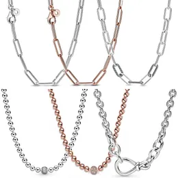 925 Silver Fit Pandora Necklace Presant Heart Women Mashion Modern Jewelry Swice Infinity Knot Bead Chain Sliding