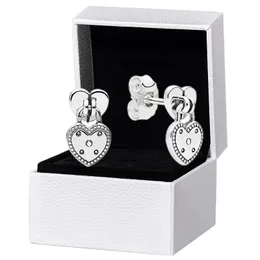 Heart shaped Padlock Stud Earrings for Pandora Authentic Sterling Silver Wedding Party designer Jewelry For Women Girlfriend Gift Love Earring with Original Box
