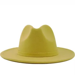 Luxus-Männer Frauen Breitkremp Wolle Filz Jazz Fedora Hats Britische Style Trilby Party formelle Panama Cap schwarz gelber Kleid Hut 56-58-6273W
