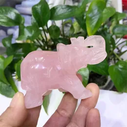 Decorative Figurines 8cm Natural Rose Quartz Crystal Elephant Hand Carved Animal Statue Healing Reiki Gemstones Crafts For Home Decoration