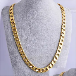 Chains New Big 10Mm Dia Yellow Solid Gold Filled Cuban Link Chain Necklace Thick Mens Jewelry Womens Cool Necklaces Hip Hop Dhgarden Dhtjm