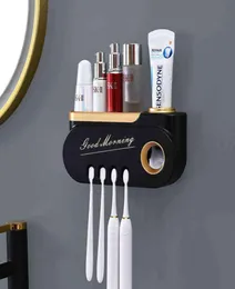 Multihanging Toothbrush Holder Automatisk tandkräm Squeezer Dispenser Makeup Lagring Rack Badåtillbehör Set hemföremål 27739050