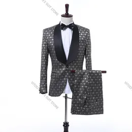 Abiti da uomo Blazer Abito da uomo Blazer Alta qualità Real Pos Nero stampato floreale per la festa di nozze Prom Abbigliamento maschile Set Cappotto Pant Ultimo Desig