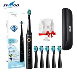 칫솔 Seago SG507B Sonic Electric Toothbrush 성인 타이머 브러시 USB 충전식 전자 칫솔 헤드 교체 홀더 선물 230308