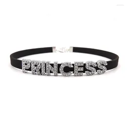 Charker Rhinestone Princess Letter Colars for Women Girls Fashion Moda Black Velvet Leather Collar Party Club Goth Jewelry Gifts