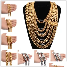 Chains 8Mm/10Mm/12Mm/14Mm/16Mm Miami Cuban Link Stainless Steel Mens 14K Gold High Polished Punk Curb Hip Hop Necklaces Drop Dhgarden Dh6Mj