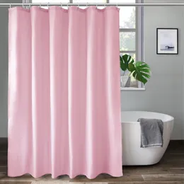 Shower Curtains UFRIDAY Solid Color Pink Curtain Fabric Weighted Hem Liner With Hook Durable Polyester Waterproof Bathroom