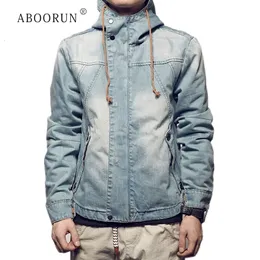 Men s Jackets ABOORUN Retro Hooded Denim Plus Size 5XL Patchwork Jean Coat Washed Cotton for Male 230307