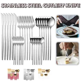 Akşam yemeği setleri 30 adet paslanmaz çelik çatal bıçak takımı seti mutfak batı bıçak çatallı sofra takımı beyaz altın/kırmızı altın/gümüş