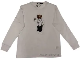 Designer EUA Bear T-Shirts Masculinas Polos Cartoon Urso Com Capuz Estampado Algodão Manga Longa Europeu e Americano Novo Casual Contraste Cor Puro Algodão Plus Size Moda