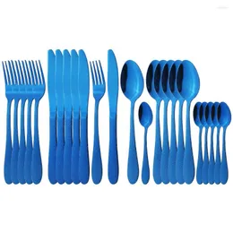 Set di stoviglie di alta qualità 24 pezzi blu posate set di coltelli in acciaio inossidabile forchette di caffè cucchiai da tavolo da cucina argenteria