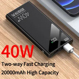 PD40W Tvåvägs snabb laddning Power Bank 30000mAh Digital Display Externt batteri inbyggt i kablar med ficklampa för Huawei MI
