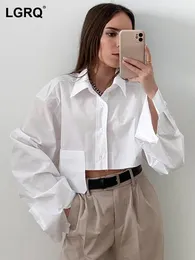 Women's Blouses Shirts LGRQ summer and sprung fashion women clothes turn-down collar full seeves single breasted asymmetrical cotton shirt 230308