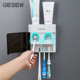 GESEW自動歯磨き粉スクイザーマルチファンクデスパステディスペンサー磁気歯ブラシホルダートイレバスルームアクセサリー199H