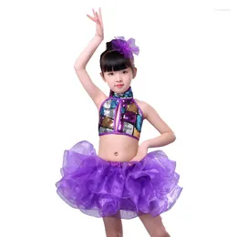 Sahne Giyim Çocuk Günü Caz Dans Pullu Kostümler Dans Dans Kıyısı Kid's Danswear Suit Modern Performansları