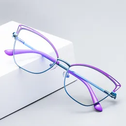 Sunglasses Frames Gmei Design Blue Light Blocking Women's Cat Eye Metal Glasses Frame Female Anti Radiation Protection Eyeglasses 3038 230307