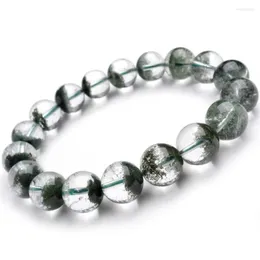 Strand 11mm Natural Cornucopia Ghost Chlorite Green Phantom Quartz Crystal Clear Round Beads Stretch Charm Women Mens Bracelet
