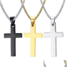 Pendant Necklaces Hip Hop Gold Sier Mens Cross Stainless Steel Cuban Link Chain Necklace 14K Chains Jewelry Drop Delivery Pen Dhgarden Dhmwk