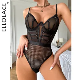 Set sexy Ellolace Lingerie Body Top in pizzo See Through Body Crotchless Night Club Outfit Bodycon Mesh Porn Collant 230307