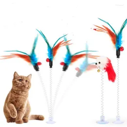 Cat Toys Funny Elastic Feather False Mouse Bottom Sucker för Kittenplaying Pet Seat Scratch Toy Product