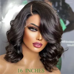 Bouncy Curly Human Hair Wigs For Women Loose Wavy Bob Wig sido del spets kort remy brasiliansk perruque cheveux humain