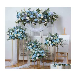 フェイクフローラルグリーン大きな結婚式の花の列テーブルミッドポイント人工シルクフラワーボールローズ偽植物イベントパーティーバックグラウンドdhcui