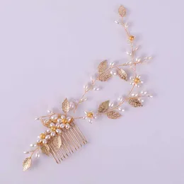 Hair Clips FORSEVEN Gold Color Flower Leaf Crystal Pearl Combs Headpieces Hairbands For Bride Noiva Wedding Jewelry Accessories
