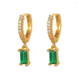 Creolen, grüne Farbe, Zirkon, klein, für Damen, trendig, quadratisch, Ankunft 2023, Gold, Party-Schmuck, Accessoires