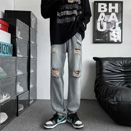 Calça masculina High Street Men Jeans quebrada nova marca de design de moda direta Streetwear Male jeans calças casuais Hip Hop Troushers Z0306