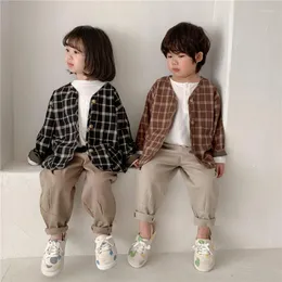 Jackets meninos meninos Jaqueta de casaco de bebê fora de roupa 2023 laminador de algodão xadre