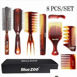 Sets Kits Blue Zoo Amber Combs 8Piece Suit Heat Resistant And Antistatic Mens Oil Head Big Back Hair Drop Delivery Products Care St Dhnbd