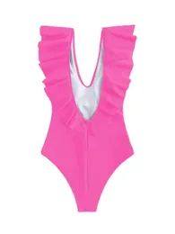 Freizeitkleider Damen-Bikini-Badeanzug, einfarbig, gepolstert, Rüschenbesatz, ärmellos, rückenfrei, Bodysuit, attraktive Strandmode, sexy Baden, lässig