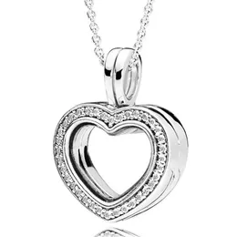 Sterling Silver Heart Key Necklace Sparkling Crystal Pendant