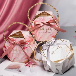 Confezione regalo in marmo Scatole per imballaggio al cioccolato Caramelle di carta Confezione regalo esagonale creativa con manico Matrimonio Baby Party Grazie forniture TH0878