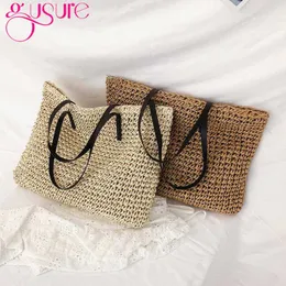 Shopping Bags Simple Straw Weave Beach for Women Big Totes Knitting Summer Holiday Handbags Large Capacity Purse 230304