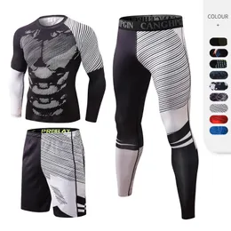 Men's Tracksuits Autumn And Winter Printed Fitness Suit Running Tights High Elastic Speed Dry Pants Training Clothes Sports Three