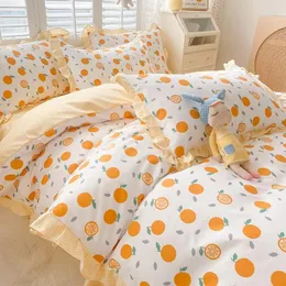 Sängkläder sätter modeljus lyxkoreansk version av ren bomull 4-stycken set prinsessor stil sängplattor och täcke täcke butik