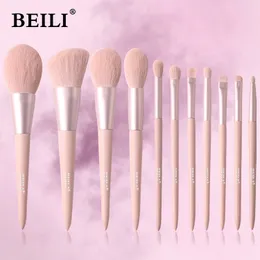 Makeup Tools Beili 1011 PCS Pink Makeup Borstes Set Vegan Eyebrow Eyelash Powder Synthetic Hair Foundation Brush Make Up Tools for Women 230308