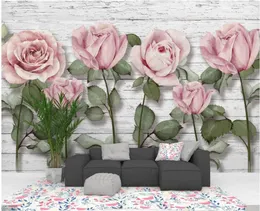 Tapeten 3D-Rosen-Blumen-Wandbilder für Wohnzimmer Landschaft Tapetenwandbild Stereo-Papierrolle gedruckt PO Anpassen