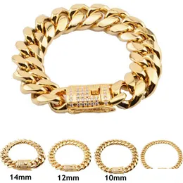 Kedja 8mm/10mm/12mm/14mm/16mm/18mm Mens 14K Guldpläterad rostfritt stålarmband Högpolerad Miami Cuban Link Punk Curb D Dhgarden Dhwy5