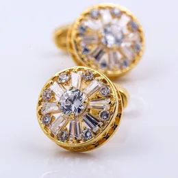 Manschett Links Kflk Brand High Quality Men Gold Color Round White Crystal Cufflinks Wedding Gift Button Products Gäster 230307