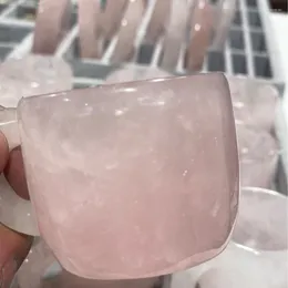 Cups Saucers Natural Rose Quartz Cup Crystal Hand Carved Drink Ware Stone Tea Coffee Milk Gift Craft Home Decoration