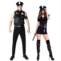 할로윈 새로운 섹시한 흑인 커플 가장 무도회 의상 경찰 게임 유니폼 롤 플레잉 남자 여자 의상 코스프레 공상 의류 Y0902756