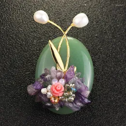 ブローチのファーレーナジュエリー手作り天然石のブローチピンと紫色のクリスタルエレガントな淡水真珠女性用