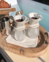 Muggar franska och japanska handbryggningsdroppfilter kaffekopp tre hål keramiska trämuggar cupmugs6893569