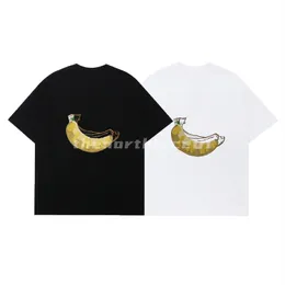 Herr t shirt banan broderi brev tryck kort ärm sommaren andas t-shirt casual rund hals svart vit