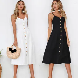 Casual Kleider Sexy Ärmellose Backelss Sommer Kleid Frauen 2023 Taste Hosenträger Schwarz Weiß Strand Robe Plus Größe