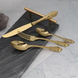 식기 세트 Jaswehome 4pcs/Set Black Gold Cutlery Set 304 스테인레스 스틸 플랫웨어 식용 제품 식기 저녁 나이프 포크 스푼