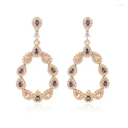 Dangle Earrings Chandelier Colorful Crystal Drop Flash女性向け高品質のファッションジュエリーアクセサリー