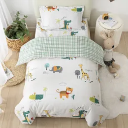 Sängkläderuppsättningar 100% bomullsspikare Linen Kit Cartoon Baby Bedding Set Inkluderar Pillowcase Bed Sheet Då täcke utan fyllmedel 3st/Set 230308
